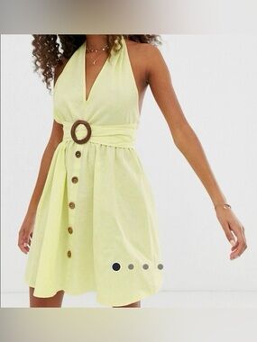 ASOS yellow backless halter dress